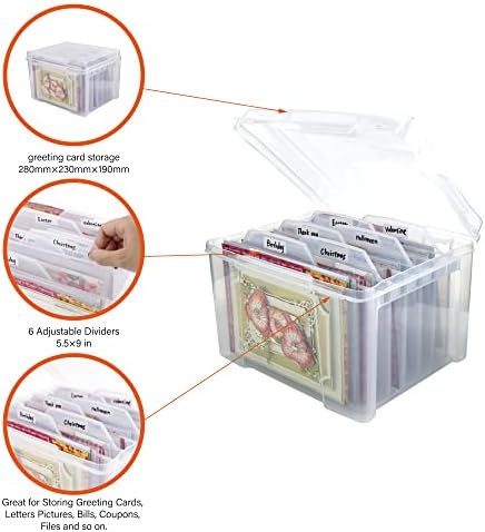 Greeting Card Storage Organizer Box with 6 Dividers