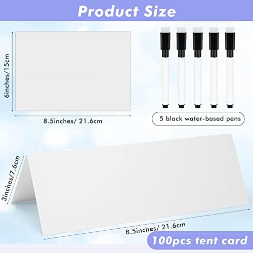 Seajan 100 Pcs Dry Erase Tent Cards with 5 Markers