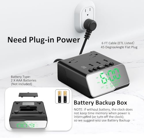 Kungfuking Electronic Alarm Clock with USB Power Strip