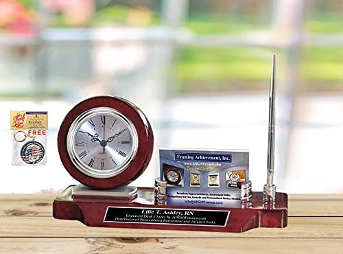 Custom Engraved Name Plate with Clock and Pen Holder Desk Organizer
