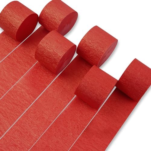 PartyWoo Red Crepe Paper Streamers 6 Rolls 492 Feet Pack