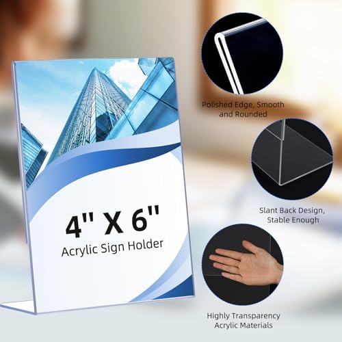 6 Pack Slanted Back Acrylic Sign Holders 4x6 for Business Use