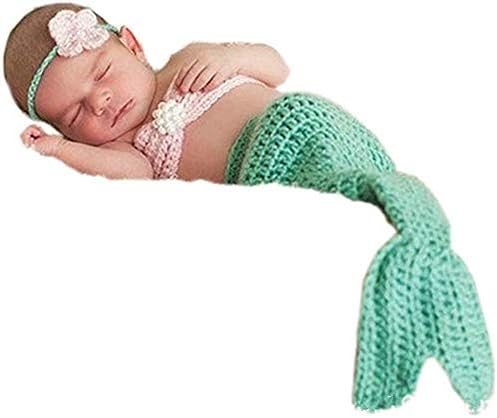 Pinbo Newborn Baby Photography Prop Crochet Mermaid Costume Set