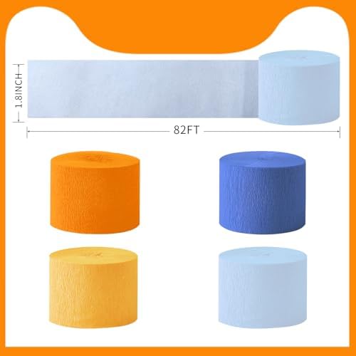 Blue and Orange 8 Rolls Crepe Paper Streamers for Parties