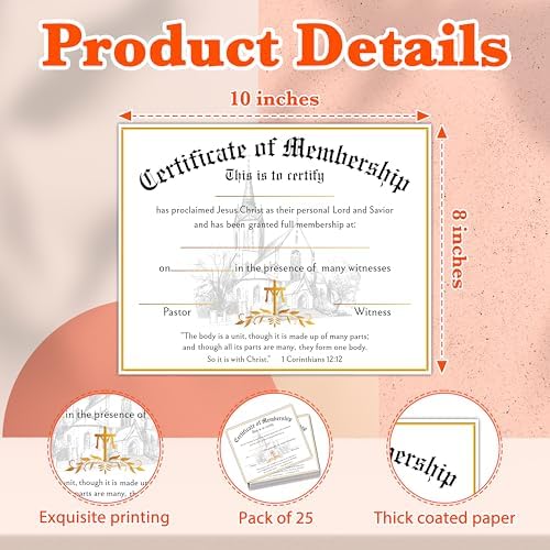 Church Membership Certificates 25 Pcs Gold Foil Recognition