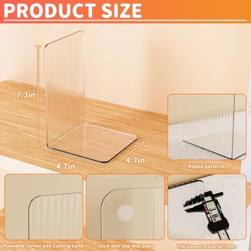 SUOXING 4 Piece Clear Acrylic Bookends for Shelves