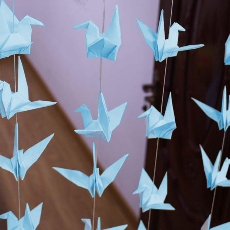Paper Crane Hanging Garland 3 Strings 52ft Blue Origami Decor