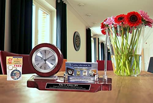 Custom Engraved Name Plate with Clock and Pen Holder Desk Organizer