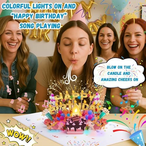 Lupow 3D Pop Up Musical Birthday Card with Lights