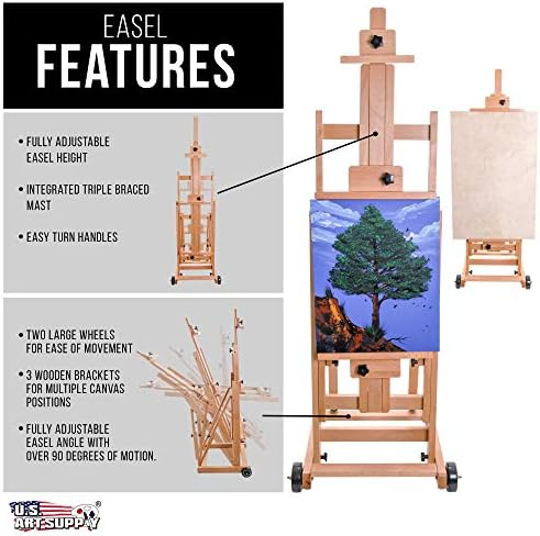US Art Supply Master Multi-Function Studio Wooden Floor Easel
