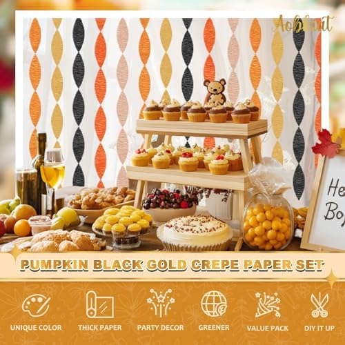 AOBKIAT Crepe Paper Streamers 5 Rolls for Fall Decorations