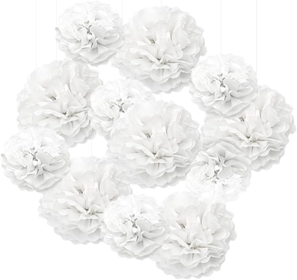 Hocansen 12Pcs Tissue Paper Pompoms 10in 12in White Decorations