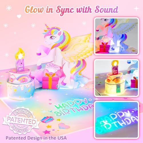 Unicorn Pop-up Light Music Birthday Card with DIY Numbers