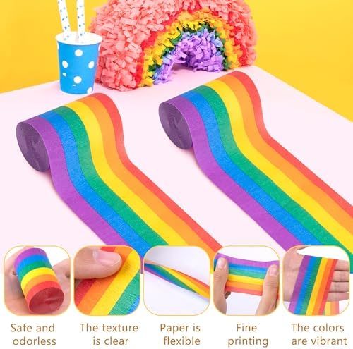 Tlswshsy 12 Rolls Rainbow Crepe Paper Streamers