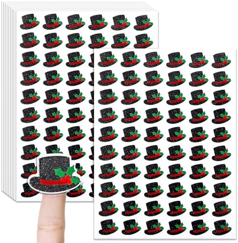 Honoson 600 Pcs Tiny Glitter Christmas Top Hat Stickers