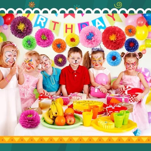 Geyee 27 Pcs Colorful Fiesta Tissue Paper Flowers