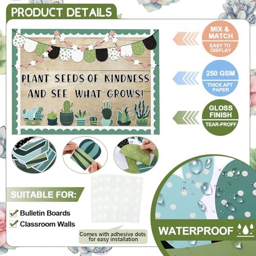 120 Pcs Potted Plant Bulletin Board Set for Classroom and Home