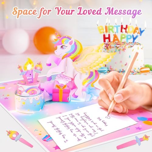 Unicorn Pop-up Light Music Birthday Card with DIY Numbers