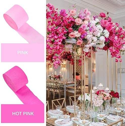 PartyWoo Pink Crepe Paper Streamers 6 Rolls 492 ft Pack
