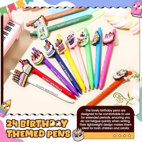 24 Pcs Birthday Themed Cute Pens Set