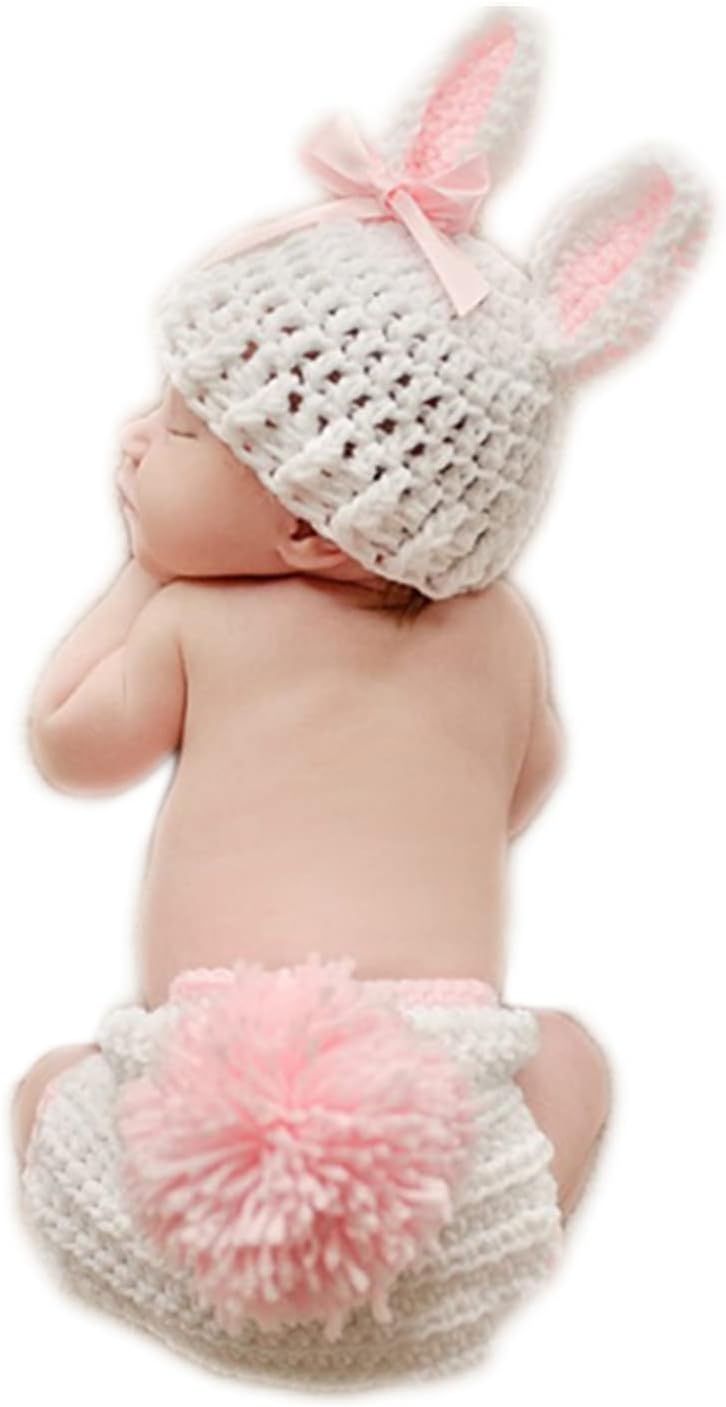 Vedory Newborn Baby Bunny Rabbit Crochet Posing Prop Set