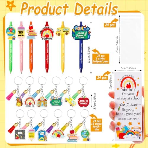 24 Piece Back to School Pens Keychains Greeting Cards Set