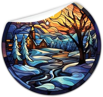 2in Round Label Stickers 100pcs Winter Snow House Stained Glass Christmas Decals