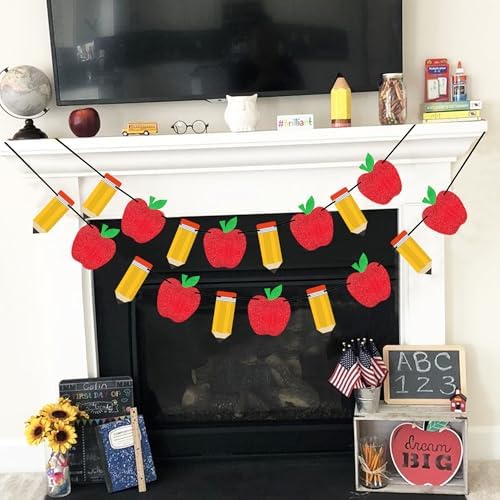 VILIFEVER 2 Pieces Pencil Apple Banner Back to School Decorations