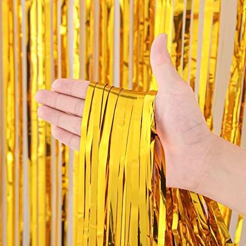 3 Pack Gold Foil Fringe Backdrop Curtains for Parties