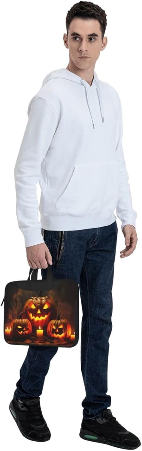 RLDOBOFE Halloween Pumpkin Laptop Bag with Zip Closure