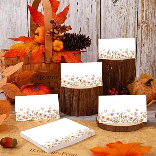 Whaline 100 Pcs Fall Place Cards Wildflower Butterfly Tent Name Cards
