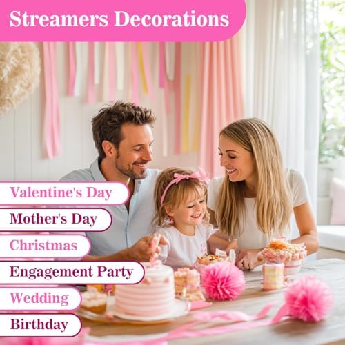 MAQIHAN Pink Crepe Paper Streamers 6 Rolls 492ft