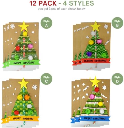 4Es Novelty Christmas Card Craft Kit for Kids 12 Pack