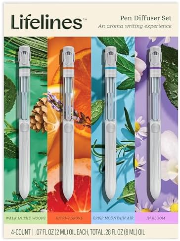 Lifelines Pen Diffuser Set 4 Pack Black Ballpoint Pens with Scented Essential Oils