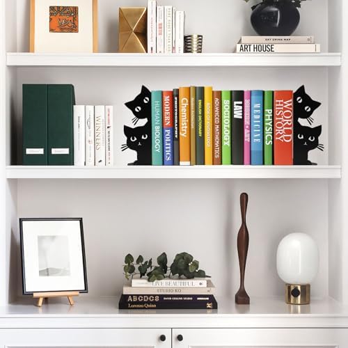 Peeping Cat Bookends for Shelves Decorative Black Metal