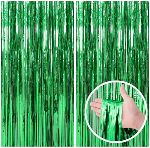 2 Pack Green Foil Streamers Backdrop for Parties and Photo Booths