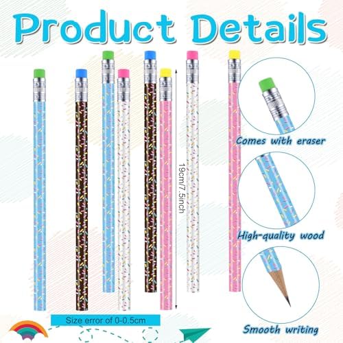 48 Donut Sprinkle Pencils with Erasers for Parties and School