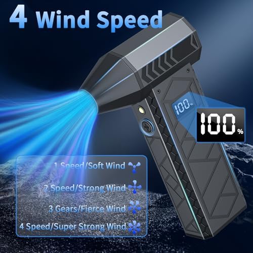 Electric Air Duster with LCD Screen and Flashlight - Black