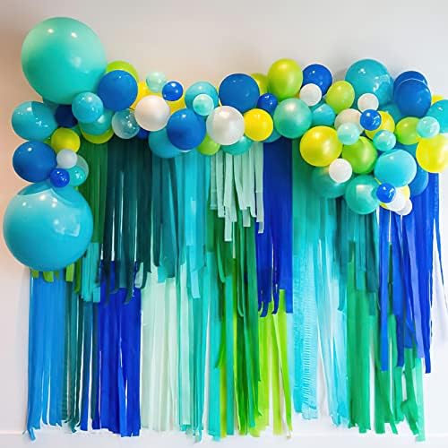 PartyWoo Crepe Paper Streamers 6 Rolls 492 Feet Blue Pastel Green and Lime