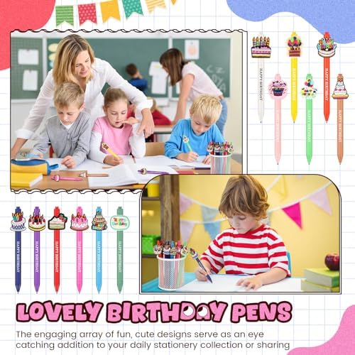 24 Pcs Birthday Themed Cute Pens Set