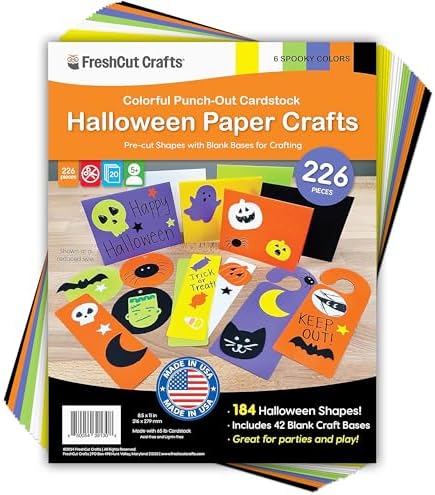 226 Pieces Halloween Punch Out Paper Craft Kit with 2-Sided Card Stock