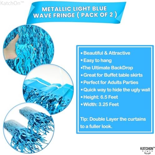KatchOn XtraLarge Wavy Blue Foil Fringe Curtain - Pack of 2