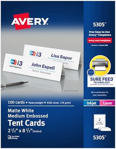 Avery 2-12 x 8-12 Inch Tent Cards with Sure Feed Technology