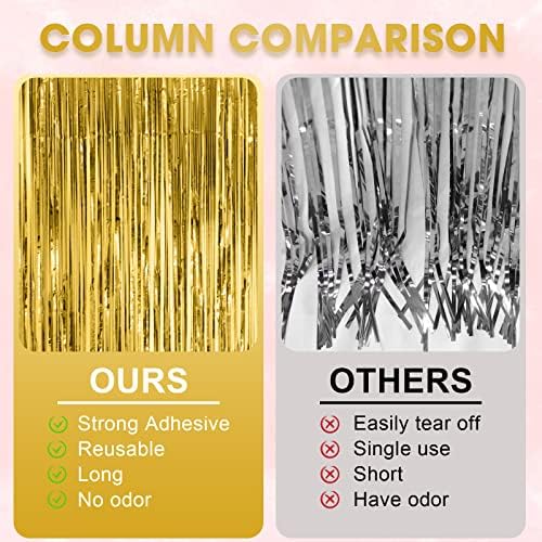 3 Pack Gold Foil Fringe Backdrop Curtains for Parties