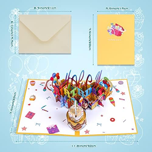 3D Musical Birthday Popup Card with LED Lights and Blowable Candles