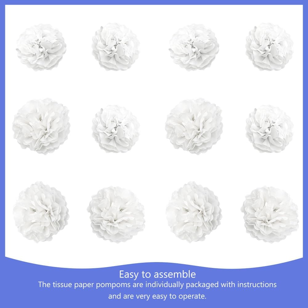 Hocansen 12Pcs Tissue Paper Pompoms 10in 12in White Decorations