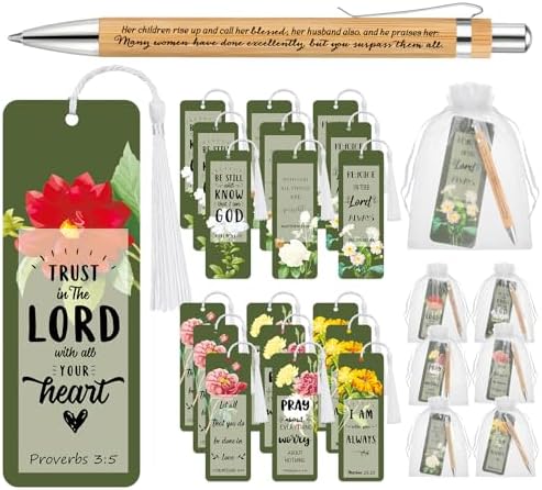 Spakon 35 Set Mothers Day Bible Verse Bookmarks Bamboo Pens Gift Bags