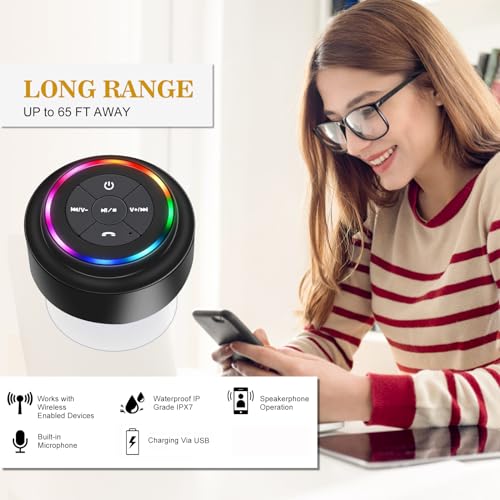 HaiSSKY Bluetooth Shower Speaker IPX7 Waterproof with LED Light