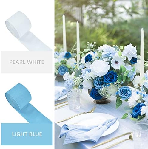 PartyWoo Crepe Paper Streamers 4 Rolls Blue White Decorations