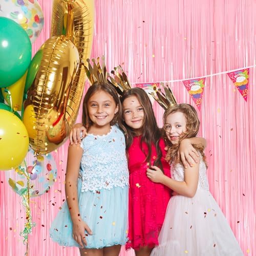 Pastel Pink Metallic Tinsel Fringe Curtains 2 Pack